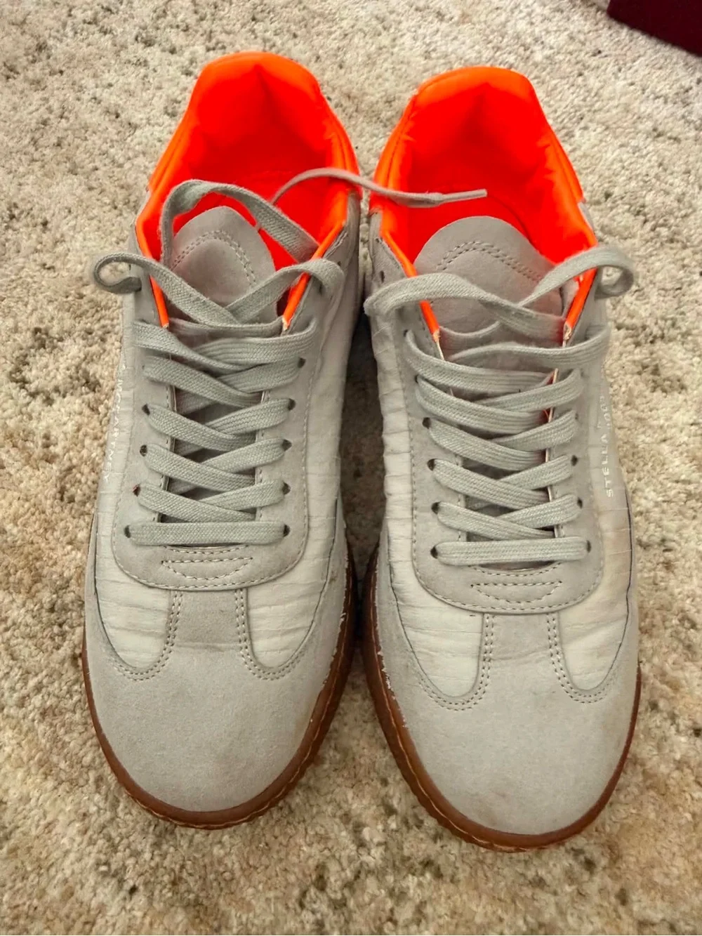 Stella McCartney Men’s Gray Sneakers with Bright Orange Interior